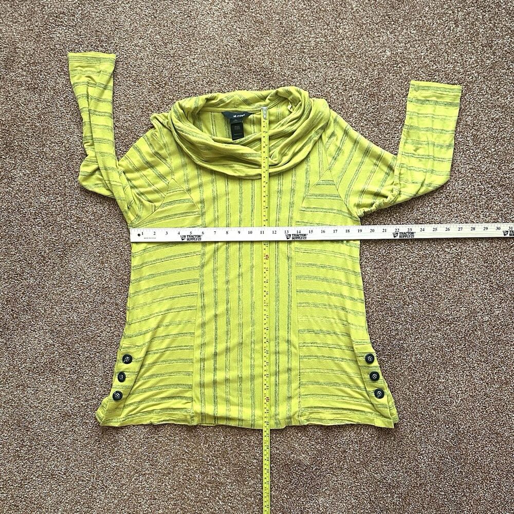 Ali Miles Top Med Cowl Neck Chartreuse Artsy Lagen Eclectic Striped Pullover - Picture 7 of 8